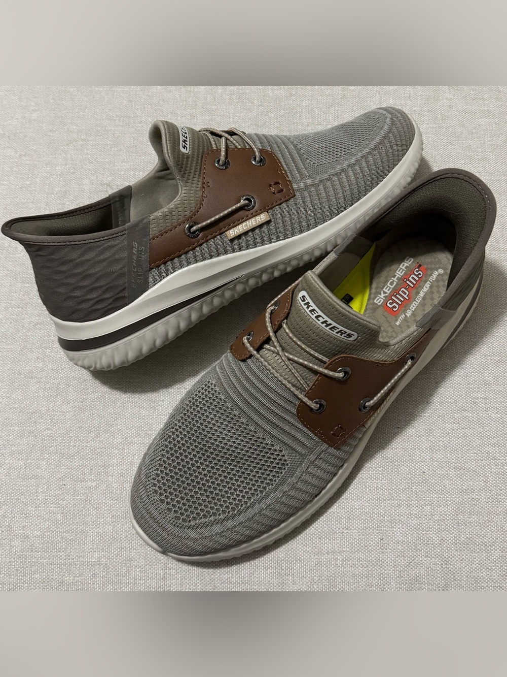 Like New Men’s Sz 10  Slip Ins Delson 3.0 Roth Sketchers-Taupe/Brown/Gray